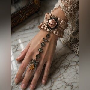 Vintage Lace Hand Chain Bracelet Ring Set Butterfly Druzy Statement Adjustable